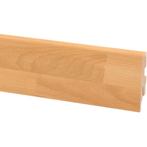 OBI Sockelleiste Buche, 60 mm hoch, 260 cm lang, MDF-Kern für Clip-Befestigung.