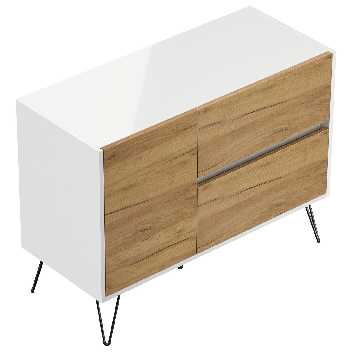 Posseik Sideboard Industrial S 2 Schubladen 1 Tür 100 cm Weiß Eiche Front günstig online kaufen