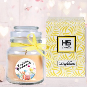 HS Candle Duftkerze Happy Birthday im Glas mit Geschenkverpackung.