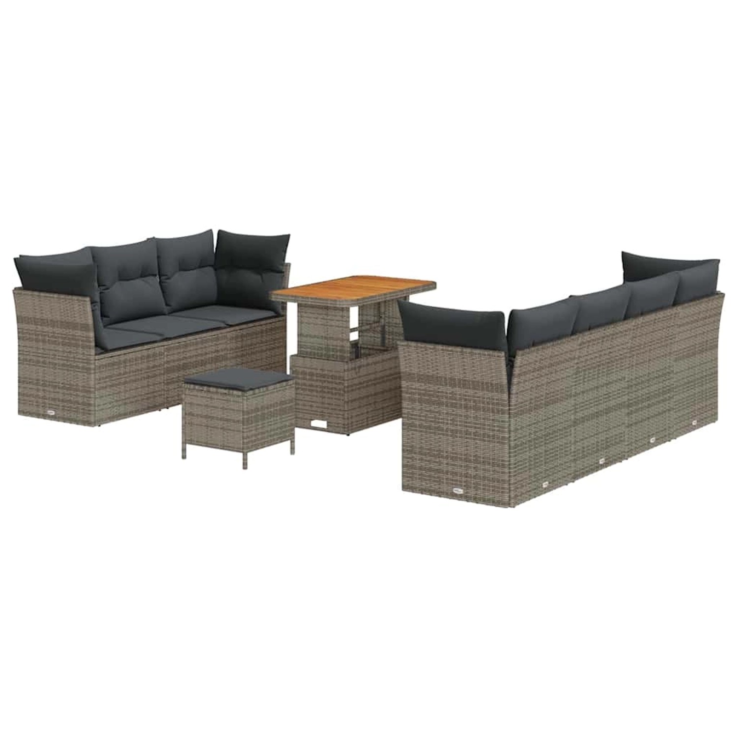 vidaXL 10-Teiliges Garten Sofa Set mit Kissen Grau Poly Rattan Akazie 33614 günstig online kaufen
