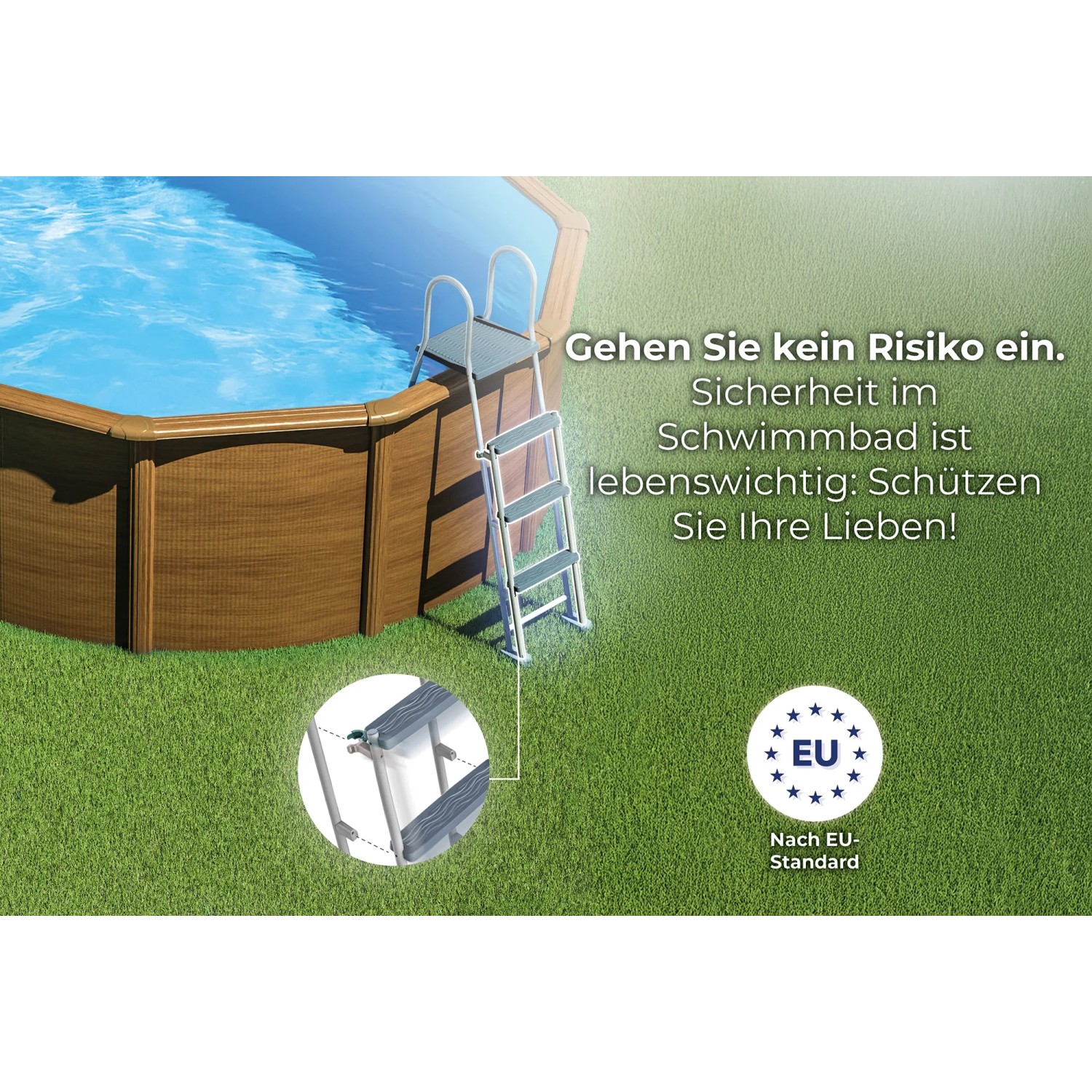 Gre Pool Amazonia Oval mit Leiter. Stahlwandpool in Holzoptik, Sicherheitsleiter mit Plattform.