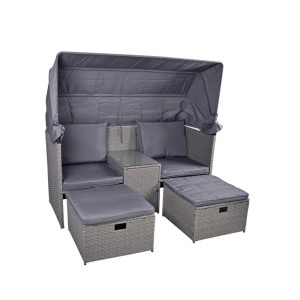 DELUKE Gartenmuschel MAINZ Hocker Beistelltisch Sonnendach Kunststoff Grau Sonneninsel Outdoor Gartensofa Dach Garten Pool