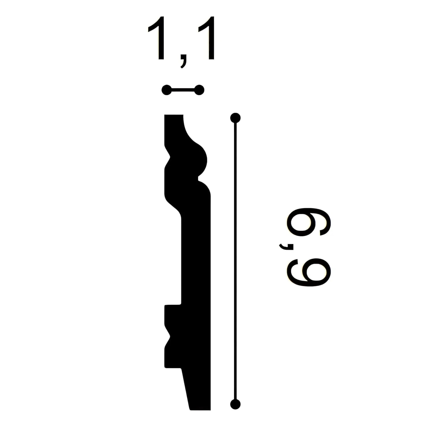 Profilansicht der weißen ORAC DECOR SX165 Sockelleiste mit Maßangaben.