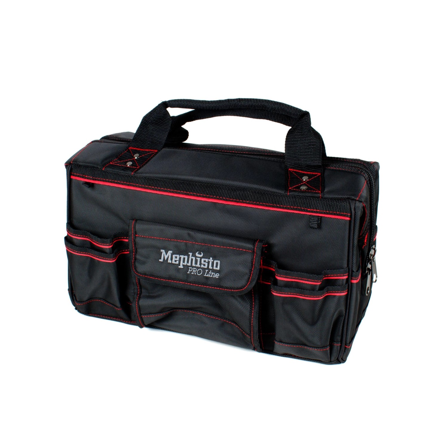 Mephisto Werkzeugtasche Nova, strapazierfähiger Werkzeugtrolley mit Schultergurt, schwarz/rot.