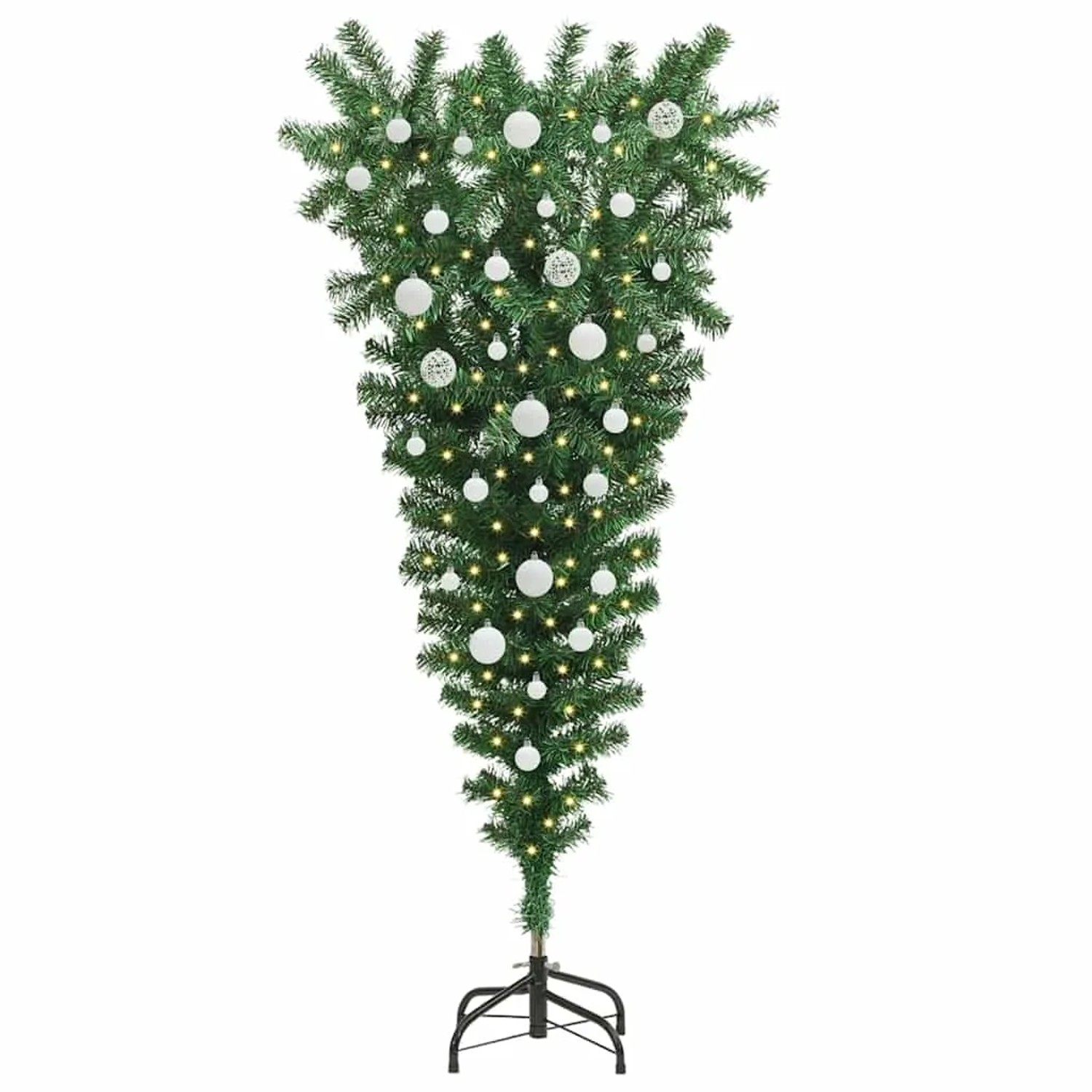 vidaXL Umgedrehter Kunst Weihnachtsbaum mit Kugelset Grün 150 cm PVC 3396854