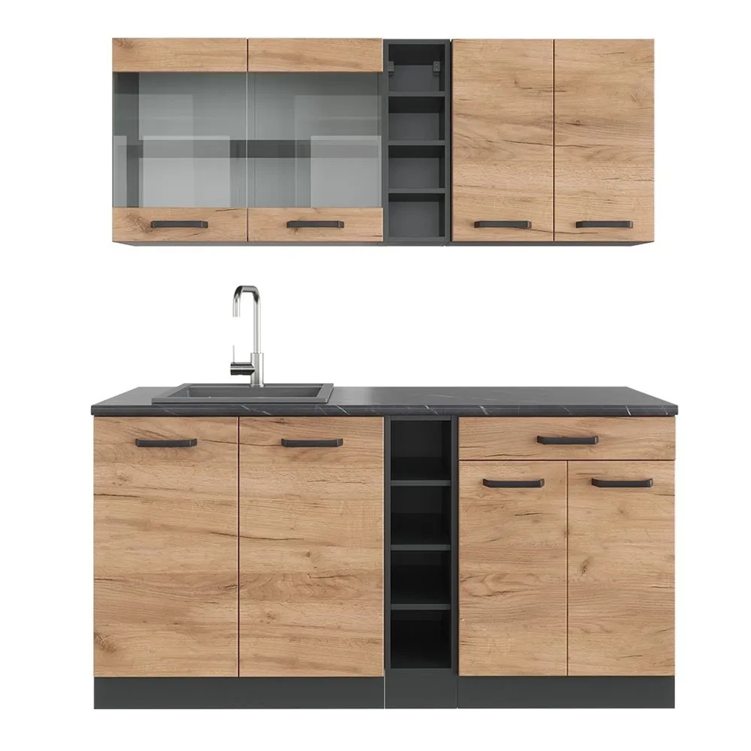 Vicco R-Line SingleKüche Goldkraft Eiche Anthrazit 160 cm AP Anthrazit Opt 2 ohne E-Geräte