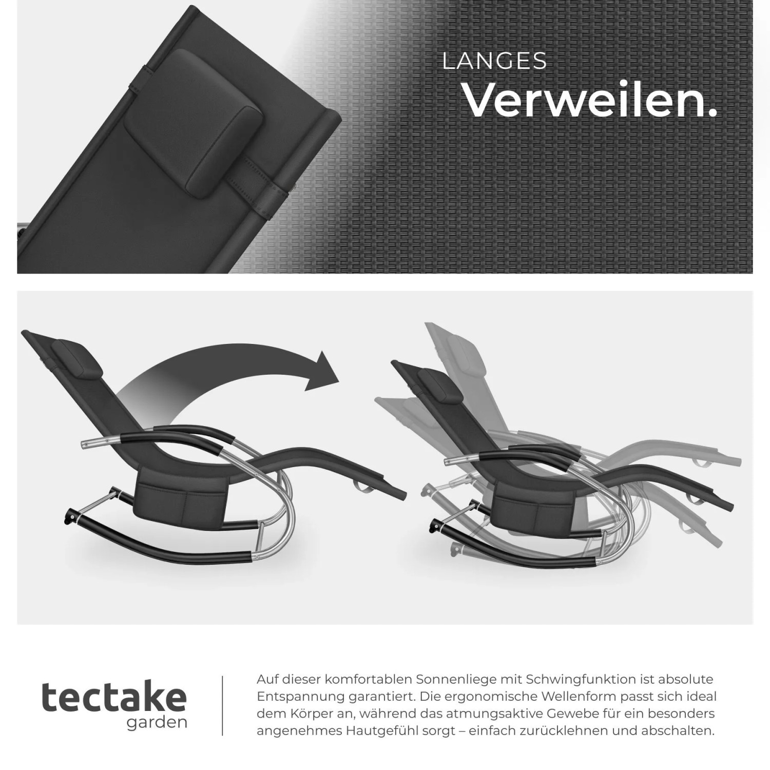 Tectake Gartenliege Taya Ergonomisch Mit Komfort Schwingbewegung Geschwungene Armlehnen Mit Schaumstoffpolsterung Pro Stück 142 x 62 x 92 cm Schwarz_4