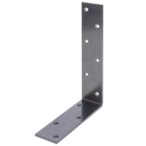 Schwarzer Duravis Balkenwinkel, ungleichschenklig, 160x240x50 mm, mit Löchern für Holzverbinder.