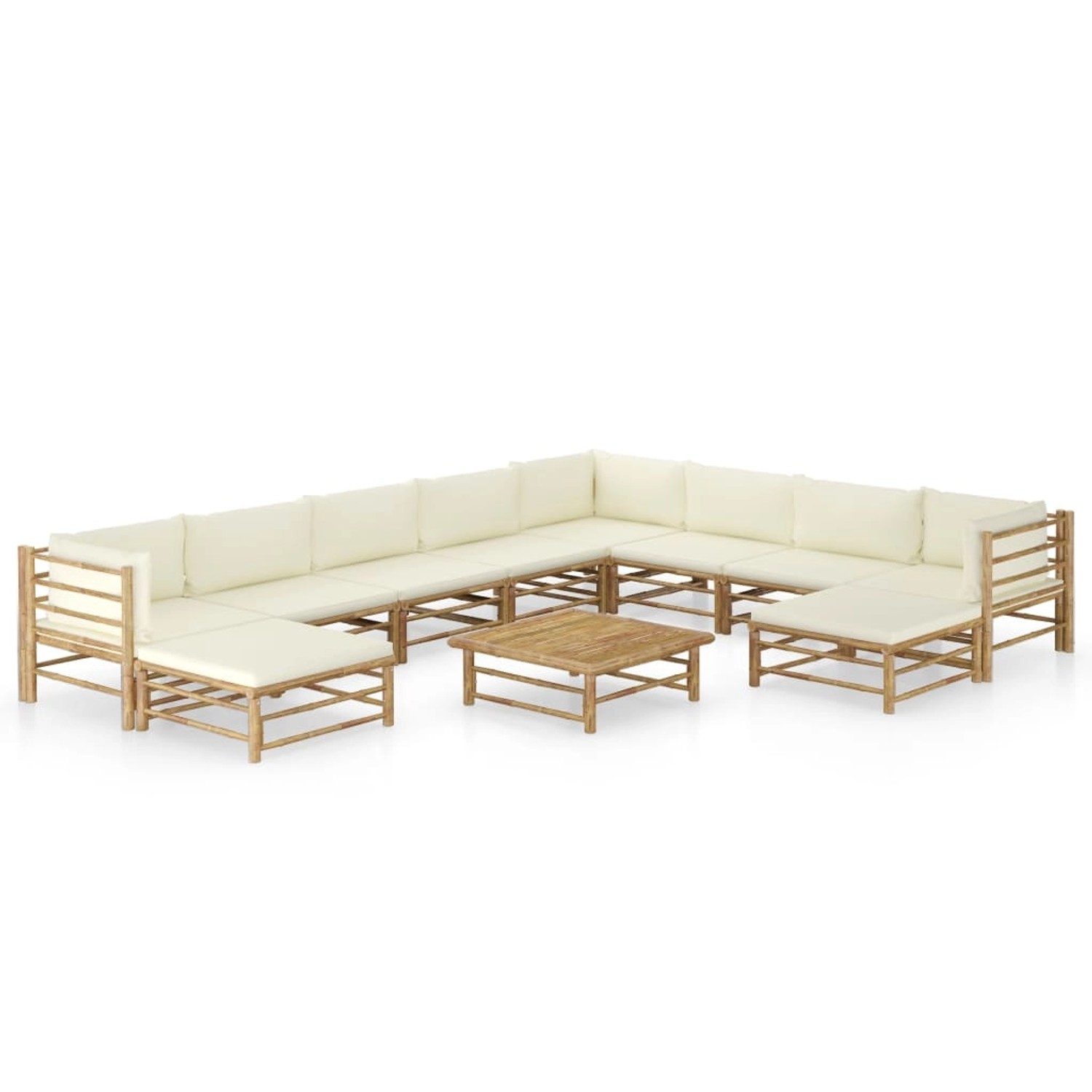 vidaXL 11-Tlg Garten-Lounge-Set mit Cremeweißen Kissen Bambus 3058223