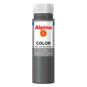 Alpina Color Dark Grey, seidenmatte Abtönfarbe im 250 ml Gebinde.