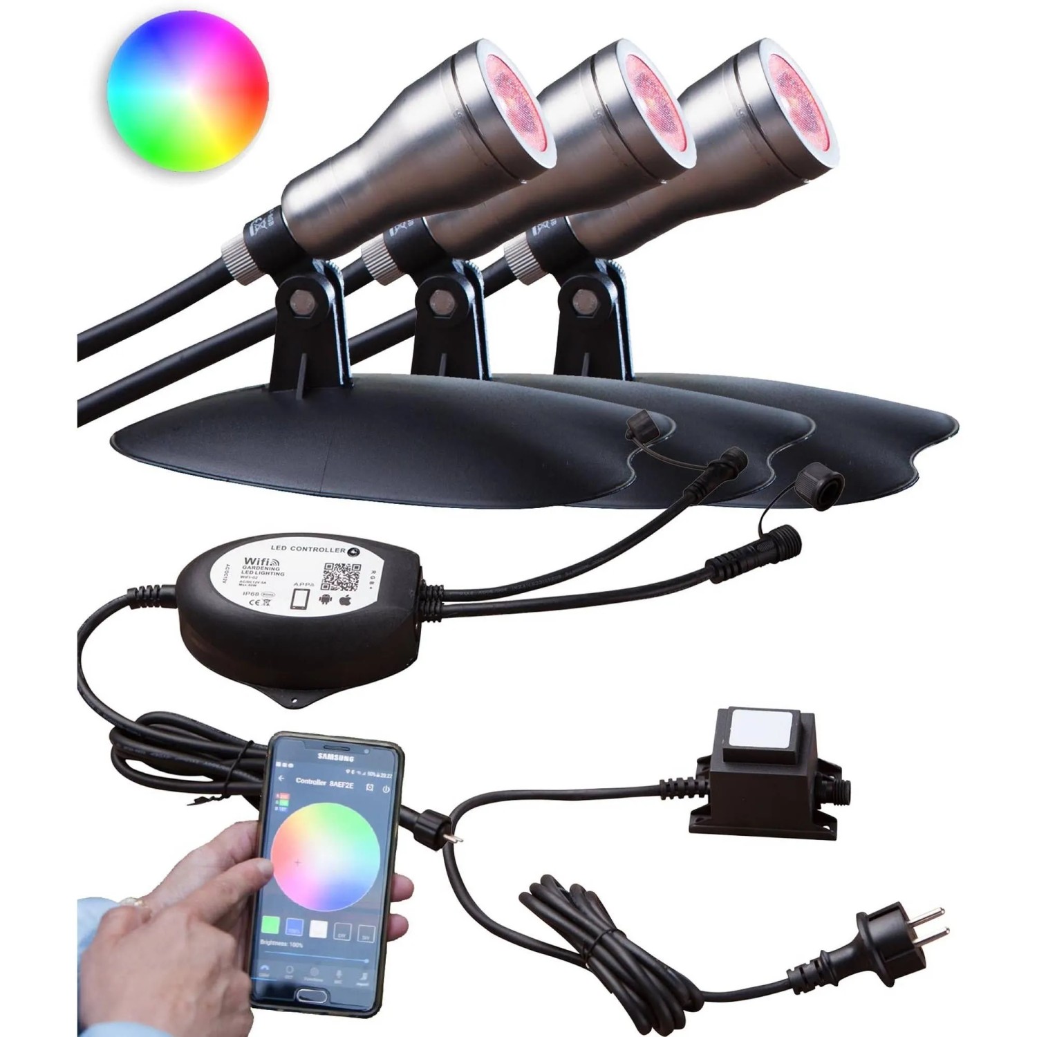 Heissner SMART LIGHTS Starter Set WiFi Inklusive 3 RGB Spots