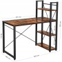 Rebiko Schreibtisch im Industrial-Look mit rustikaler Holzplatte, schwarzem Metallgestell und integrierten Regalböden.