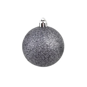 Graue, glitzernde Weihnachtskugel aus dem 100-tlg. Set, Durchmesser ca. 4 cm.