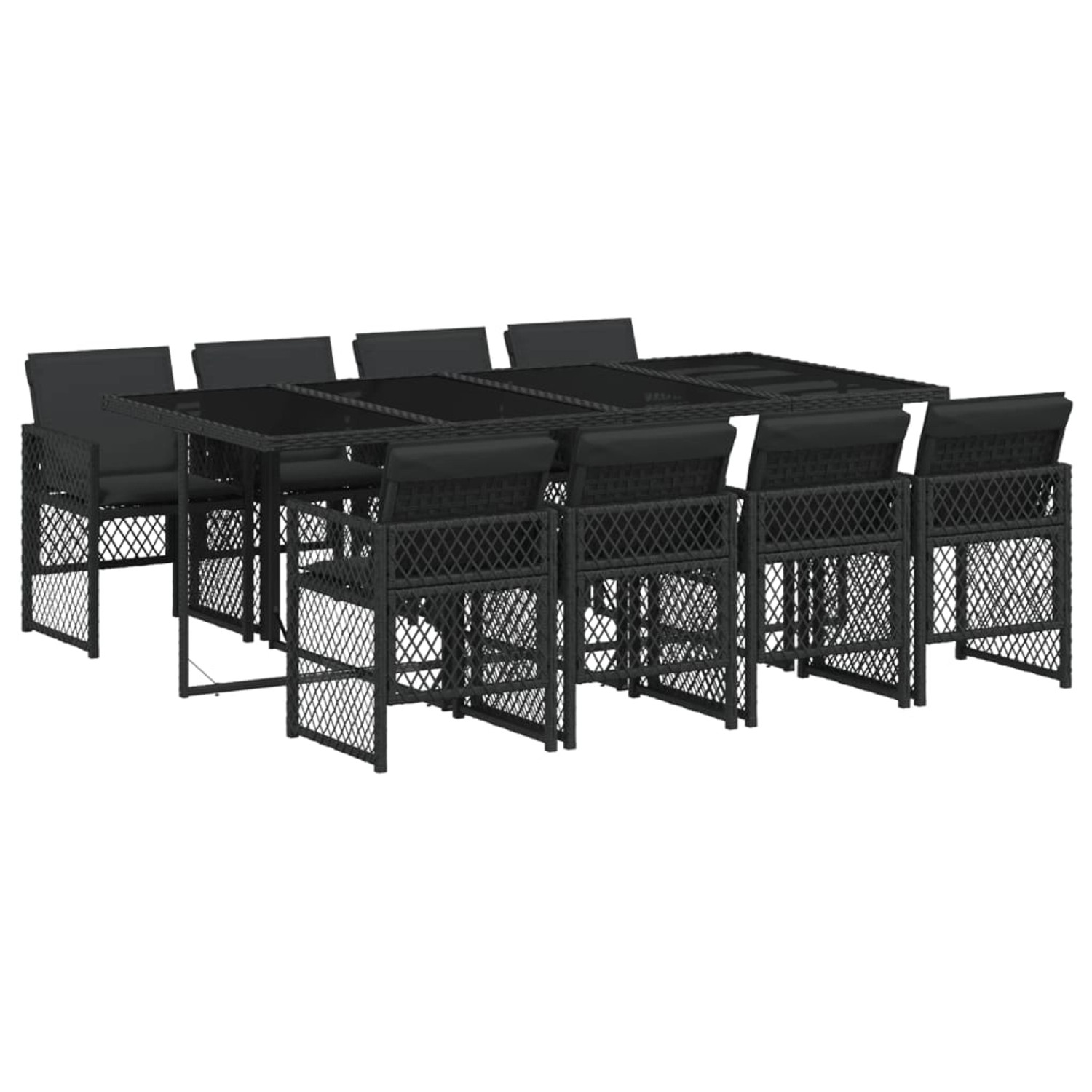 vidaXL 9-tlg Garten-Essgruppe mit Kissen Schwarz Poly Rattan Modell 146