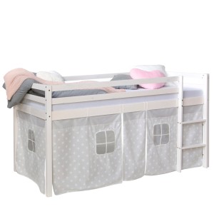 Homestyle4u Hochbett 90x200 mit Vorhang in Weiß Sterne 1888