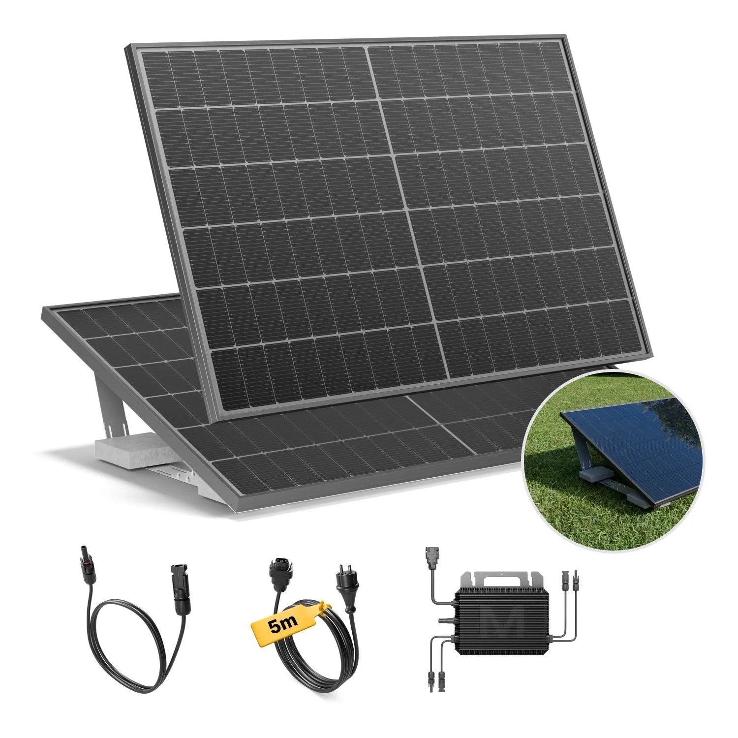 Solakon Balkonkraftwerk 900W Solaranlage mit Gartenhalterung Steckerfertig Komplettset Photovoltaik 800W Kabellänge 5m