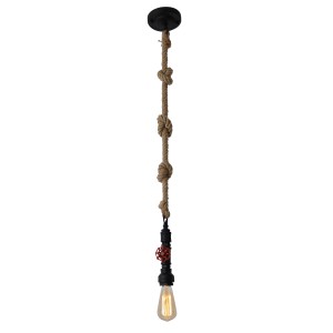 Schwarze Näve Pendelleuchte Regia mit Hanfseil und E27 Fassung im Retro Design.