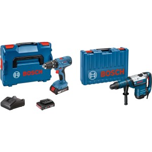 Bosch Professional Combi-Set: Bohrhammer, Akkuschrauber, 2 Akkus, Ladegerät und Koffer.