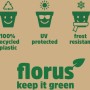 Symbole für: 100% recyceltes Plastik, UV-Schutz, Frostbeständigkeit des Elho Blumenkasten.