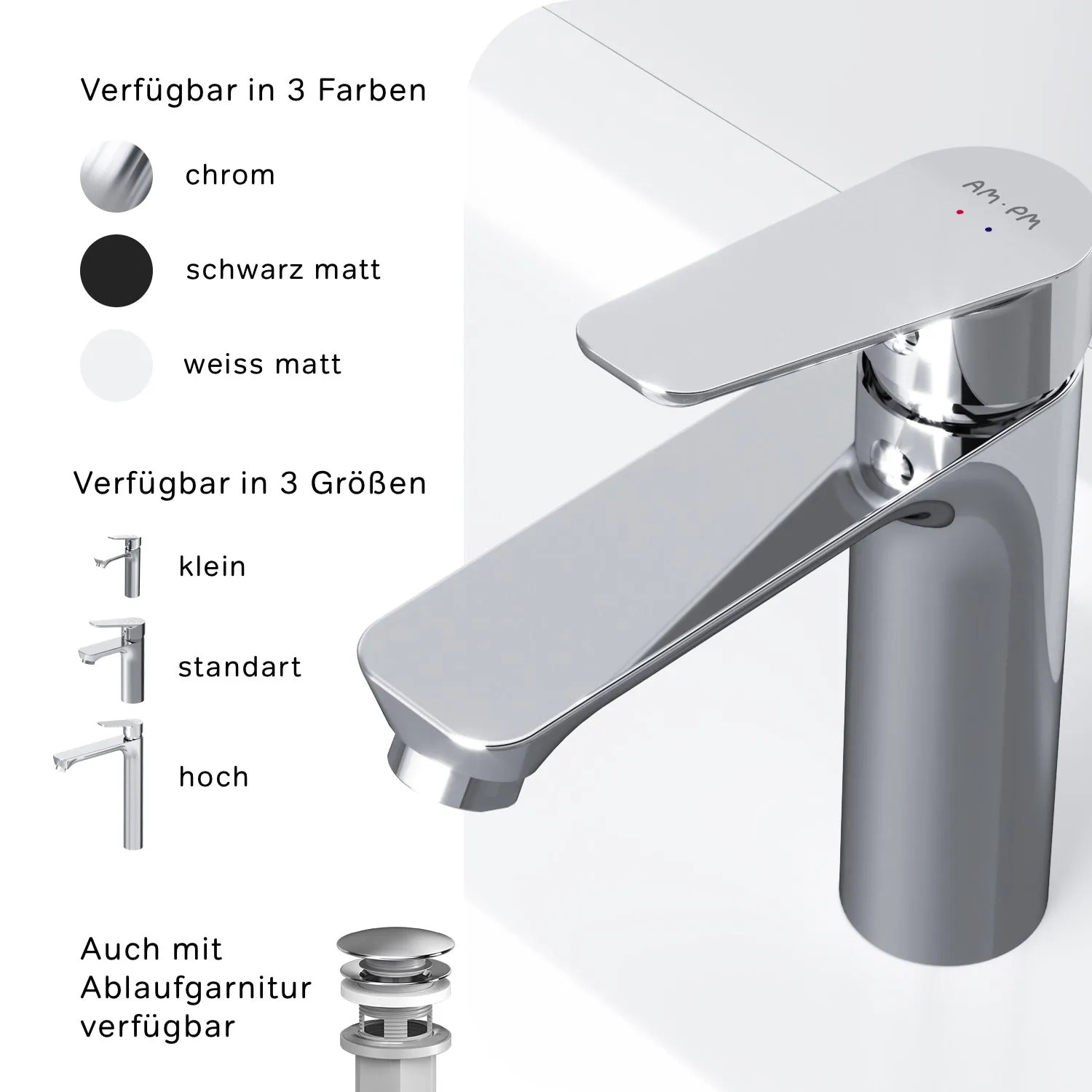 AM.PM Einhebel-Waschtischarmatur Hit Wasserhahn Bad aus Messing 