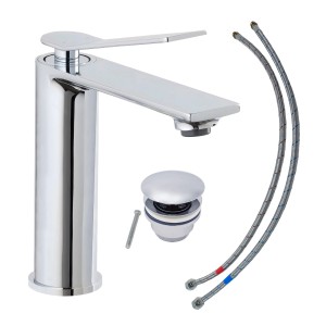 Schöner Wohnen Waschtischarmatur Viola, Chrom, mit Ablaufgarnitur und Anschlussschläuchen.