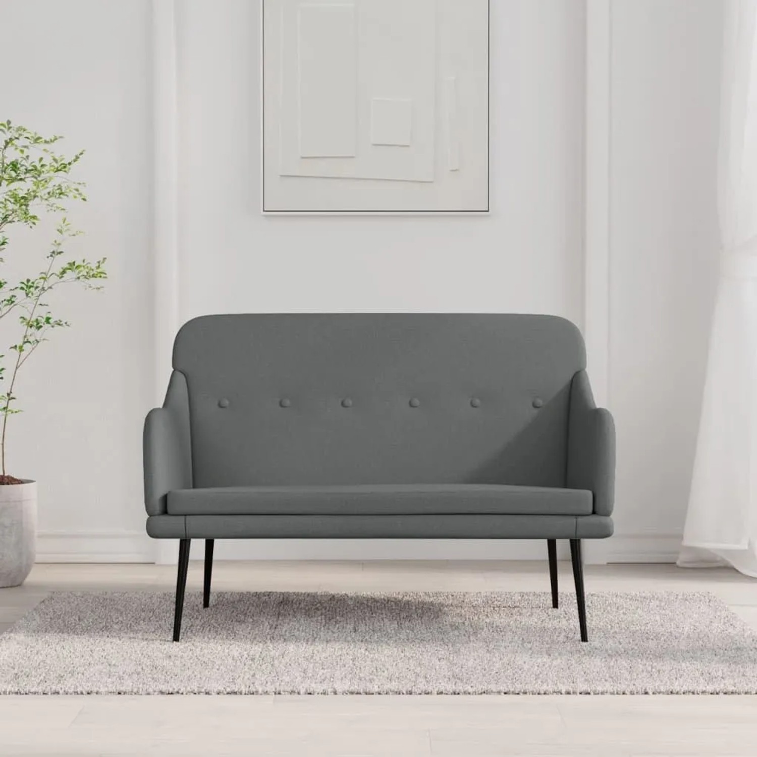 Dunkelgraue vidaXL Sitzbank (110x76x80 cm) mit Stoffbezug und Metallbeinen.