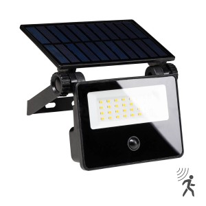 Schwarzer Solarstrahler mit Sensor, 800lm, 4000K, IP54, geeignet als Solar-Wandleuchte.