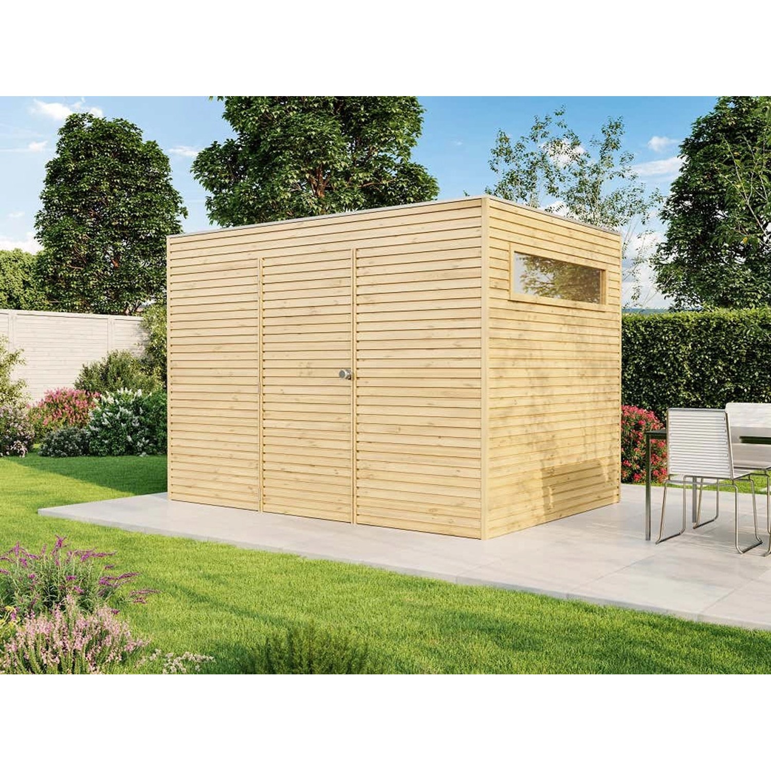 Alpholz Gartenhaus QB Flachdach 893 cm x 300 cm Hellbraun günstig online kaufen