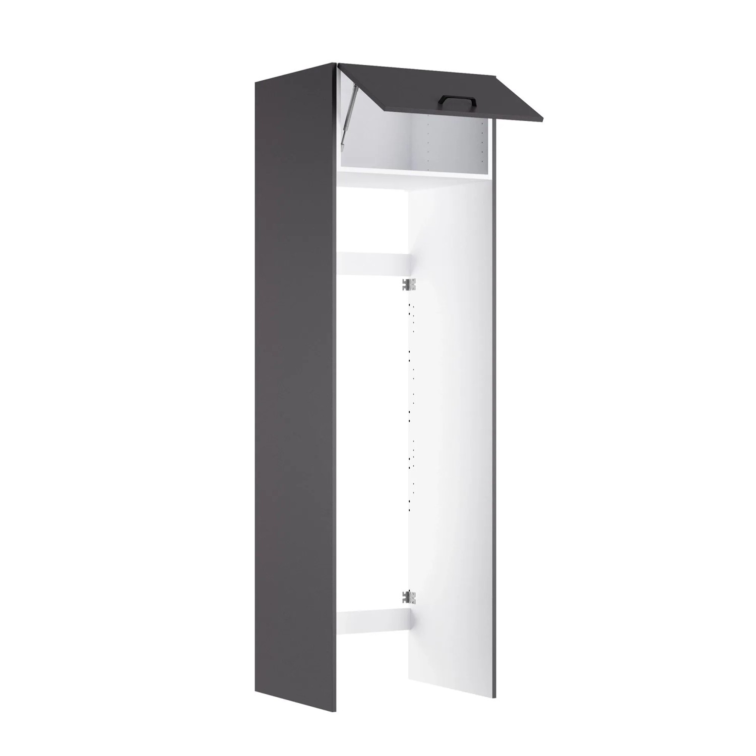 OPTIFIT Waschsäule Kiel420, 60x210 cm, Anthrazit Matt, mit offener Klappe. Hauswirtschaftsraummöbel.