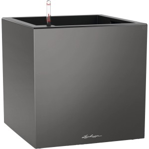 Quadratischer Lechuza Pflanzkübel Canto Premium low in Anthrazit Metallic, 40x40 cm, mit Bewässerungssystem.