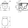 Technische Zeichnung: Ideal Standard Connect Air Wand-WC, spülrandlos, schwarz, mit Maßen.