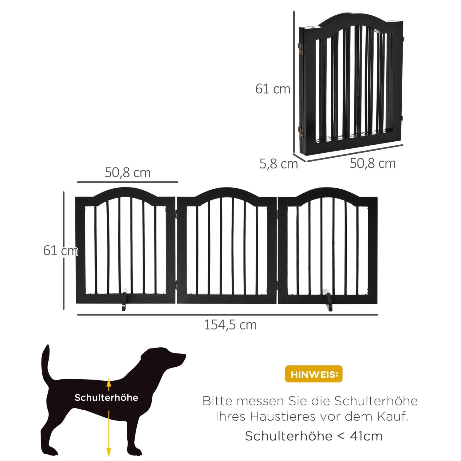 PawHut Hundegitter Hund Türschutzgitter Faltbar mit 2 Stützfüßen (Absperrgitter, 1 St., Absperrgitter), für Küche, Flur, Schwarz