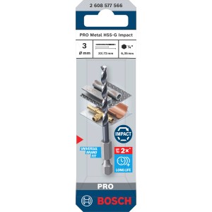 Bosch Spiralbohrer Pro Metal HSS-G Impact, 3mm, für Metallbearbeitung.