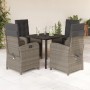 5-tlg. Garten-Essgruppe Grau Poly Rattan mit Tisch und Sesseln mit Kissen.