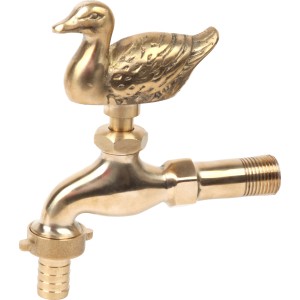 Floraworld Zier-Wasserhahn Ente aus Messing für Regentonnen und Wasserzapfstellen.