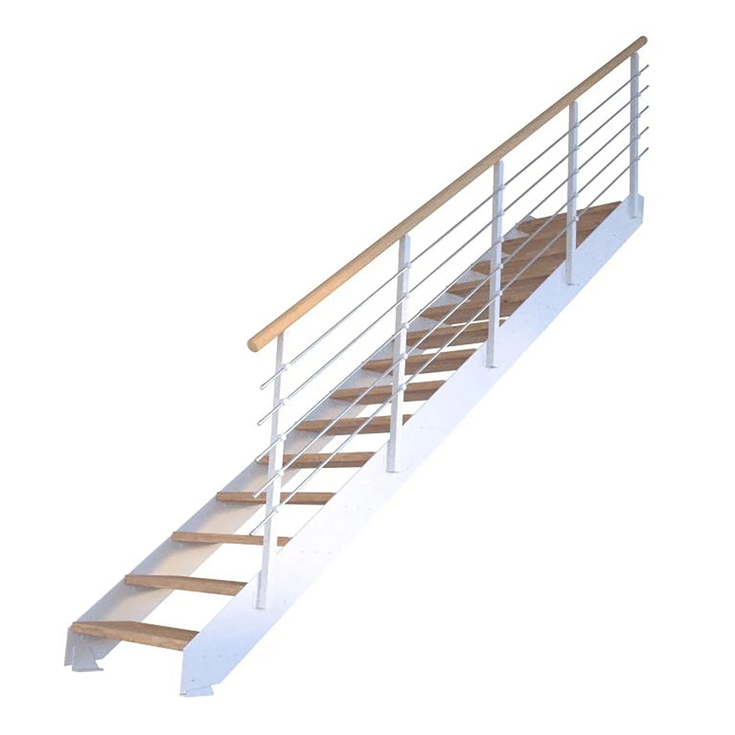 Weiße Innentreppe Kos mit 12 Eiche Rustik Stufen und Metallgeländer (Breite 105 cm)