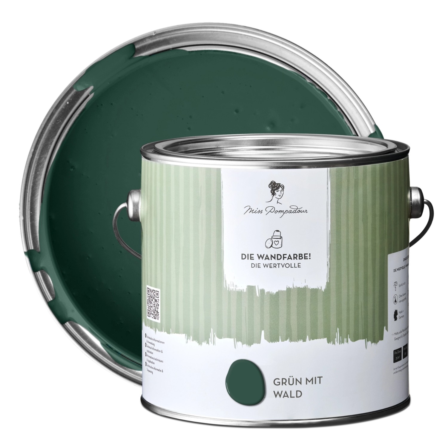 MissPompadour Extramatte Wandfarbe Grün mit Wald 2,5L Hochdeckend Spritzfrei