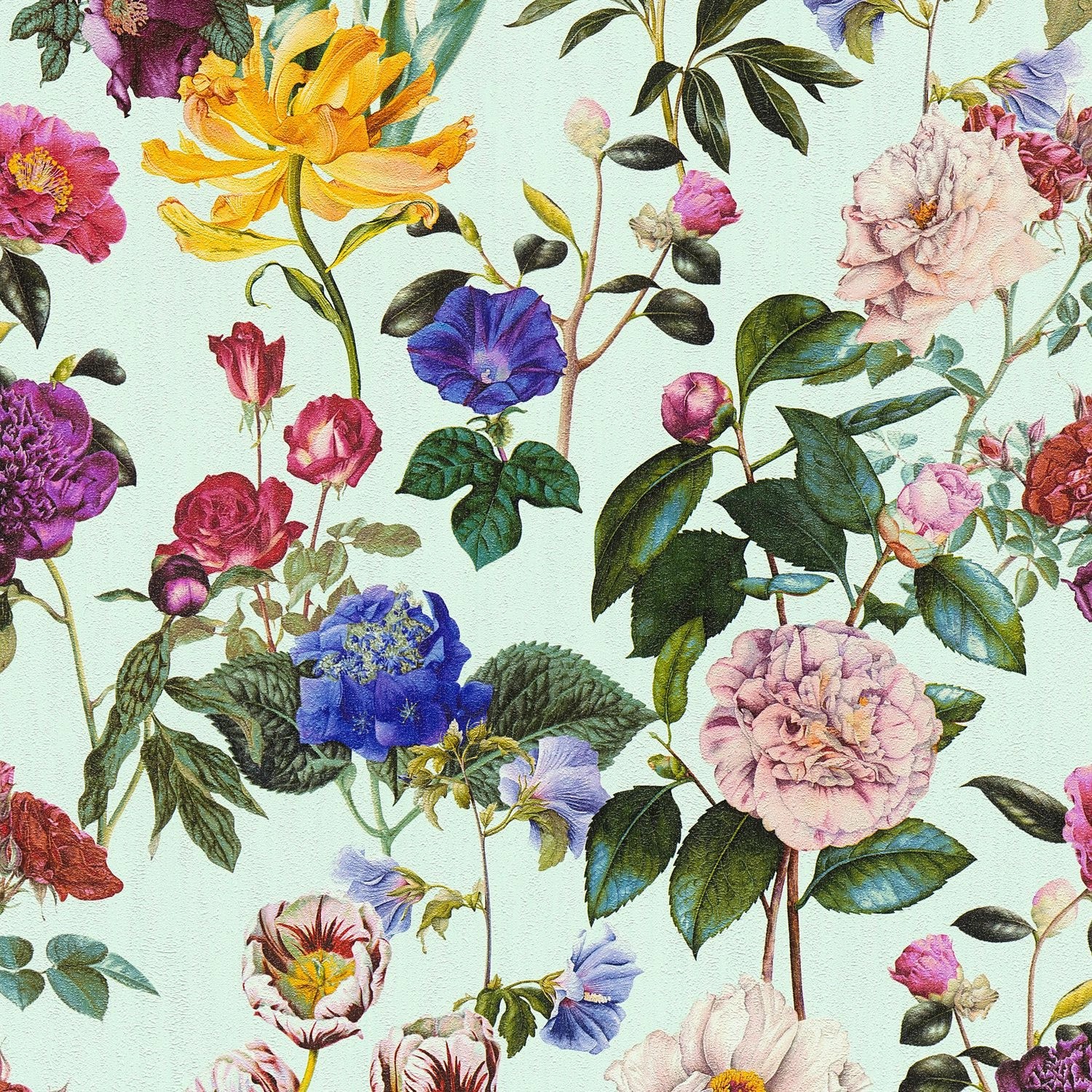 PROFHOME 373362-GU Exklusive Luxus Tapete Blumen Matt Blau Grün Rot 0,53 m günstig online kaufen