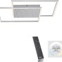 Moderne LED-Deckenleuchte Yuki in Stahlfarben mit Sternenhimmel und Fernbedienung.