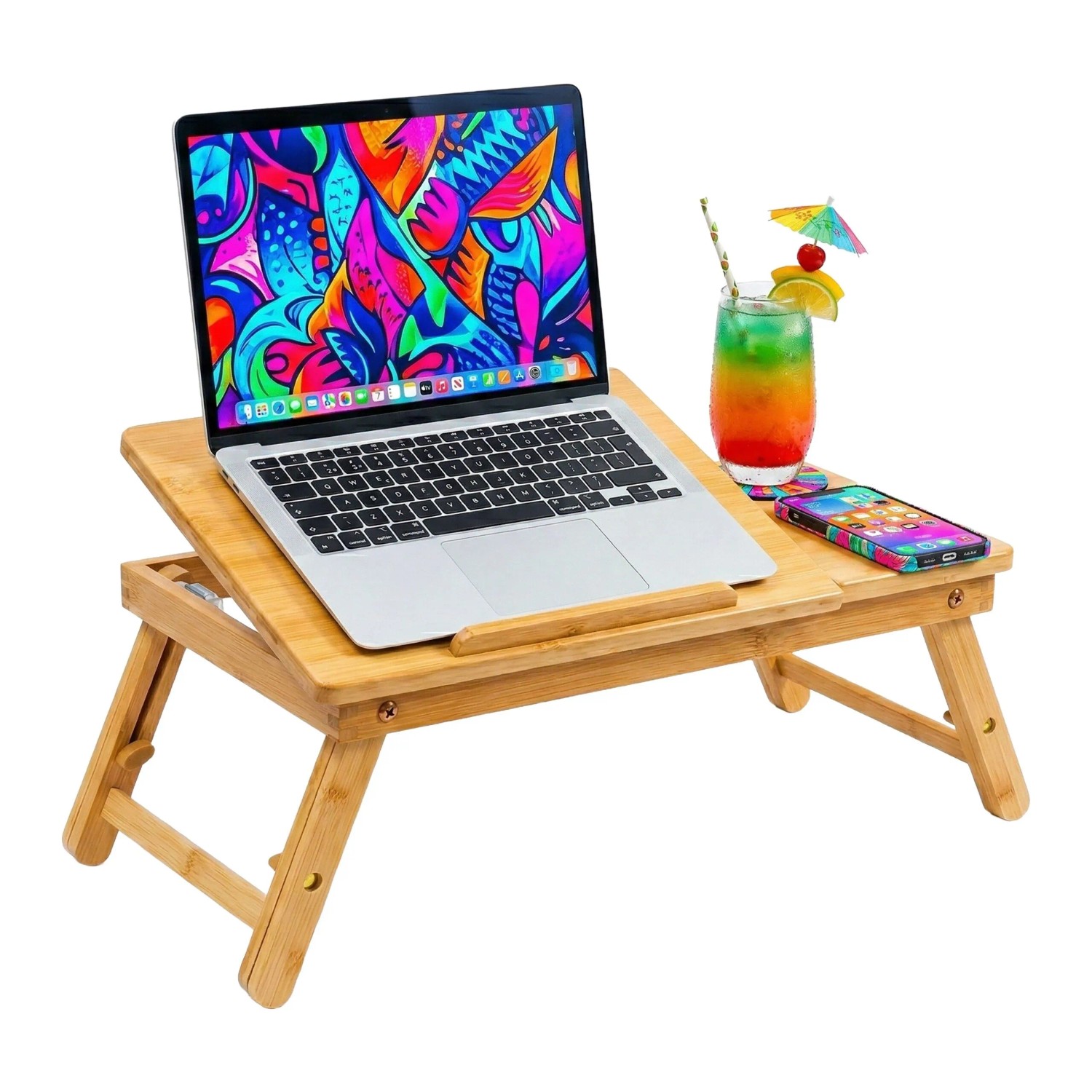 Relaxdays Laptopständer Bambus Natur Höhenverstellbar 31 cm x 49,5 cm x 30 cm