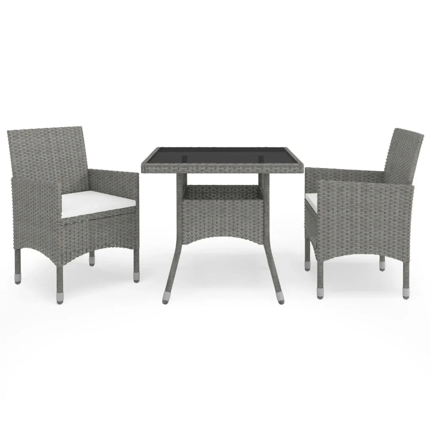 Furnicato 3-tlg Garten-essgruppe Grau Poly Rattan Und Glas