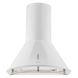 Weiße Klarstein Lumio Neo Retro-Dunstabzugshaube 60cm aus Edelstahl mit Messing-Reling. Wandhaube.