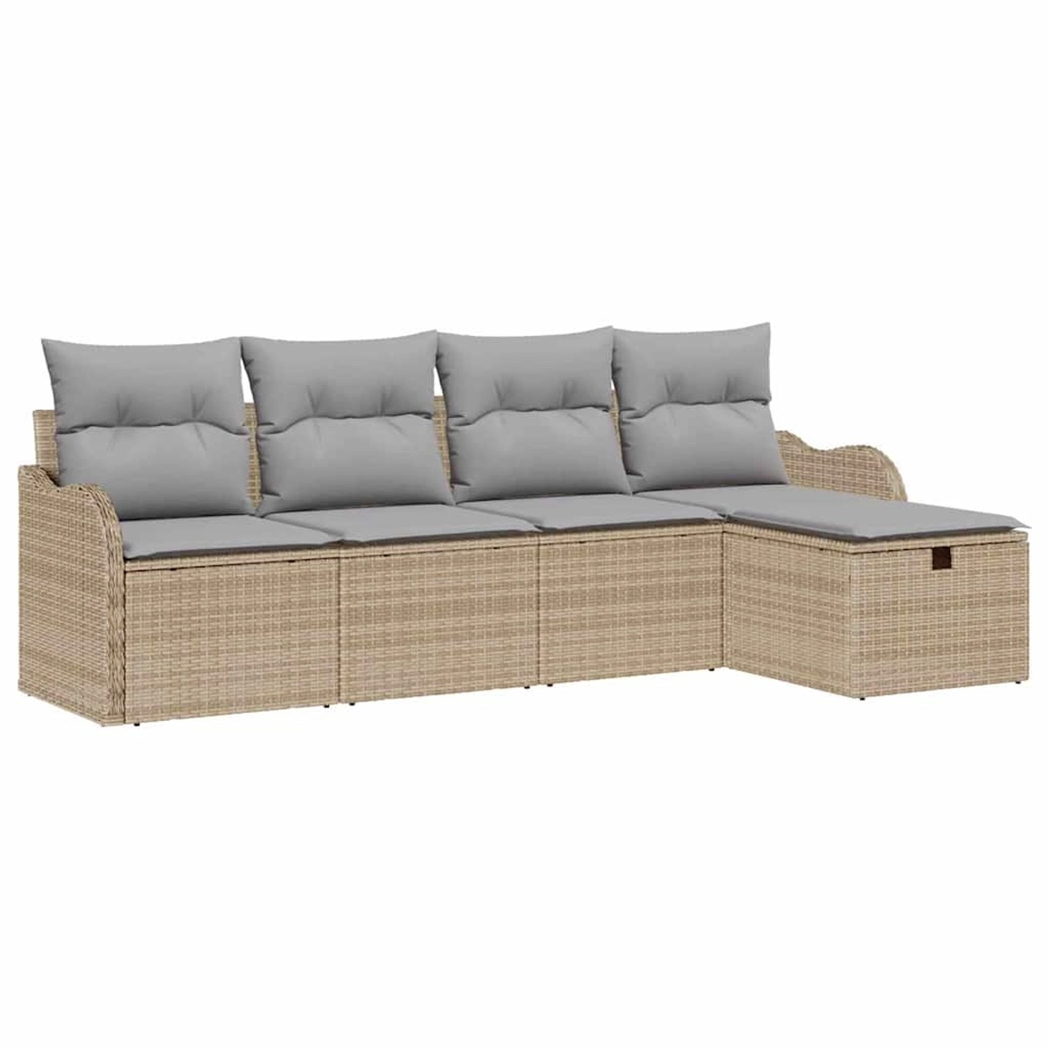 vidaXL Garten-Sofa-Set mit Kissen mit Speicher 5-Tlg Beige Poly Rattan 3360 günstig online kaufen