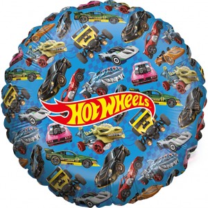 Party Factory Folienballon Hot Wheels, rund, Ø 42cm, bunt mit Hot-Wheels-Motiven.