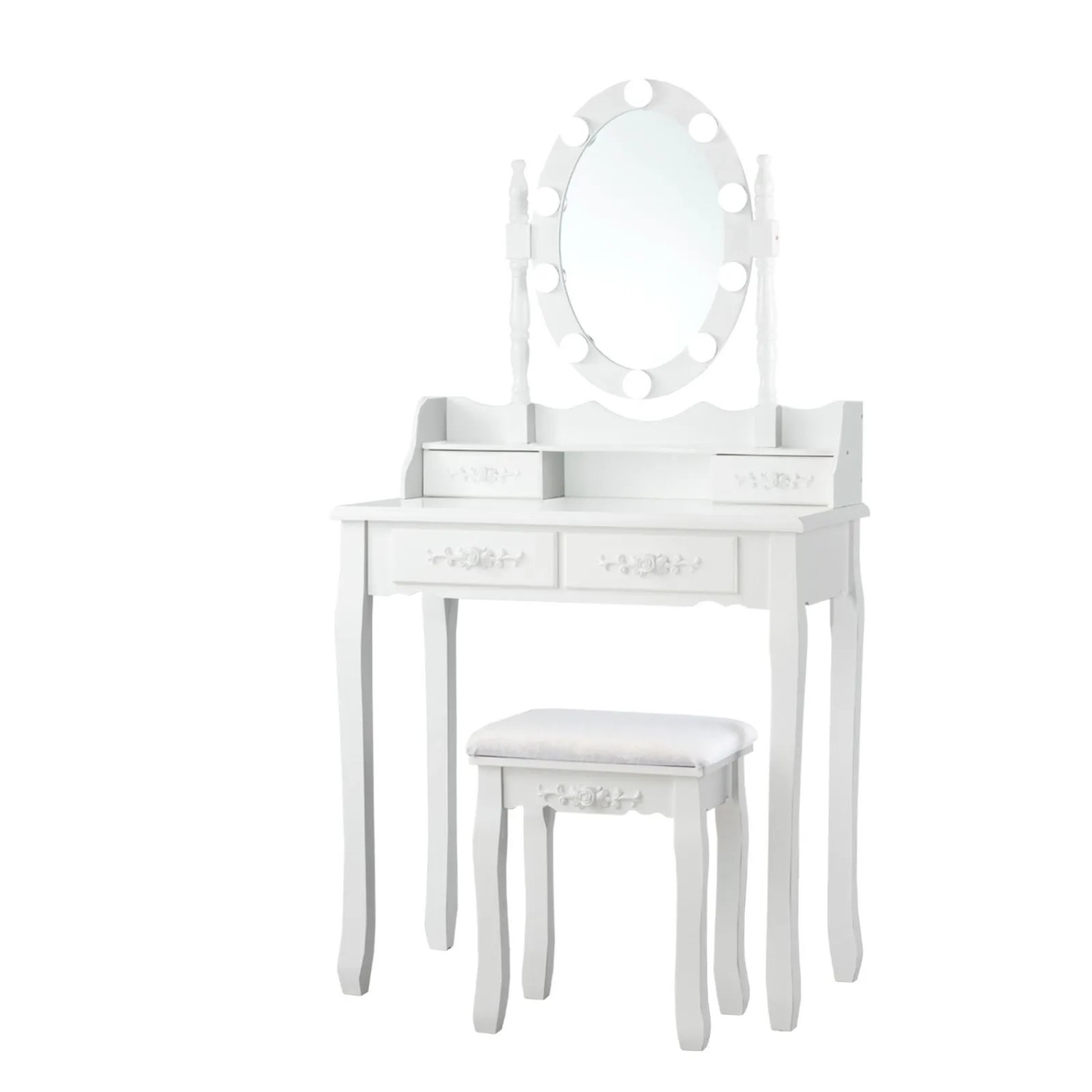 Costway Schminktisch Set mit 10 Led 4 Schubladen Weiß günstig online kaufen