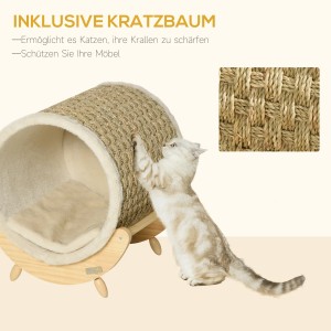 PawHut Katzenhöhle mit Kratzfläche: Katze kratzt an der Höhle aus Sisal, gemütlicher Schlafplatz.