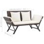 Braune VidaXL Gartenbank aus Poly Rattan mit cremeweißen Kissen, verstellbar zur Liege.