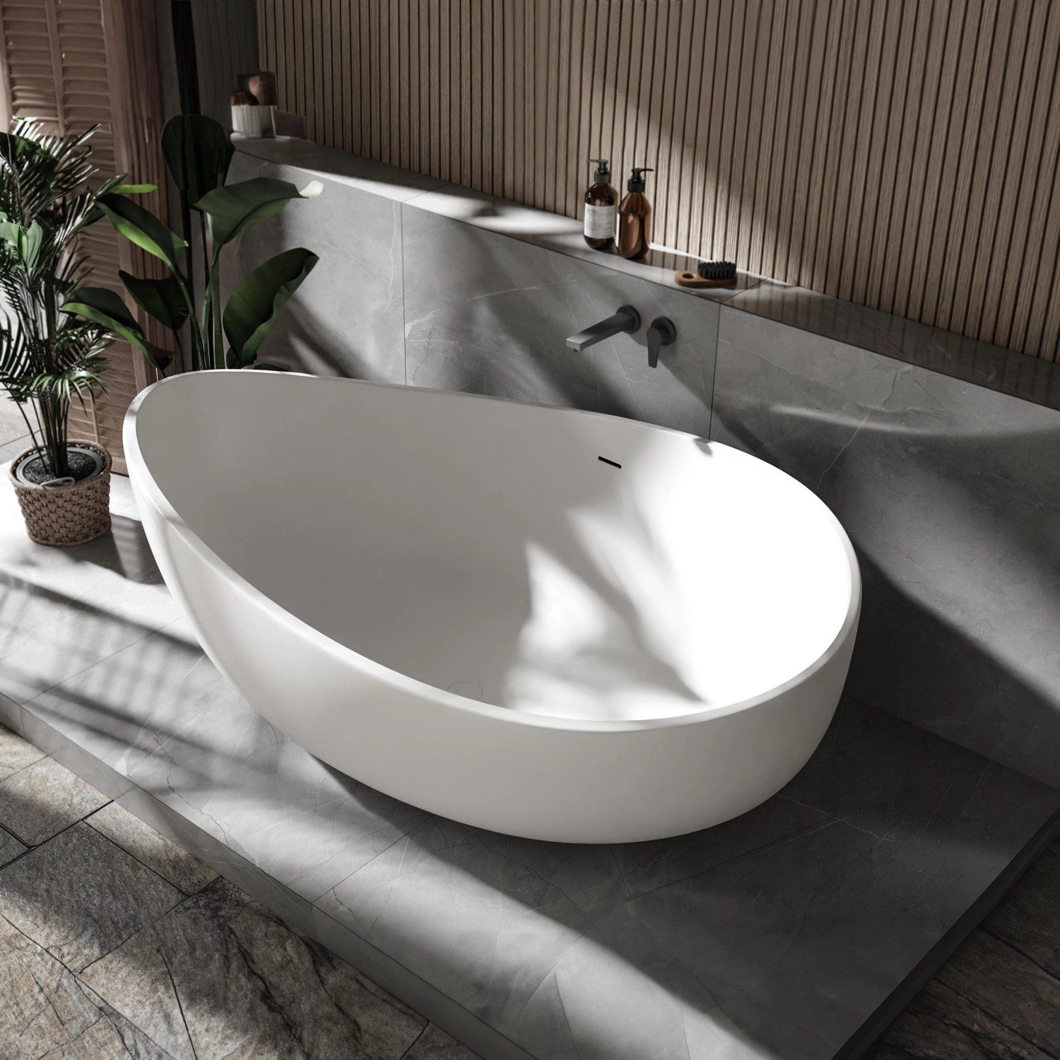 Bernstein Freistehende Badewanne WAVE STONE Mineralguss Weiß Matt 180x110 günstig online kaufen