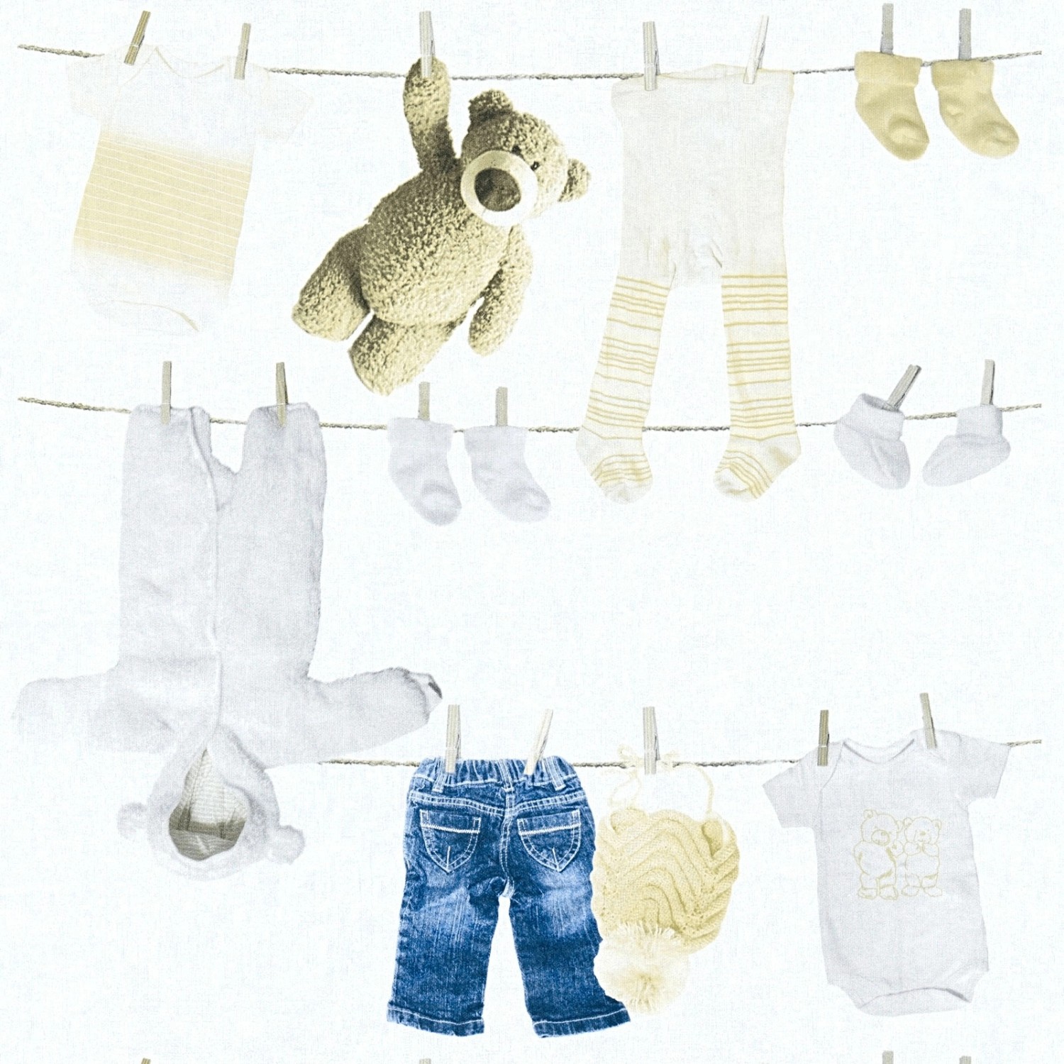 Bricoflor Babytapete in Weiß und Blau Babyzimmer Vliestapete mit Teddybär Ideal für Mädchen und Jungen Vlies Kindertapet