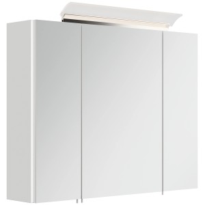 Posseik Spiegelschrank, 80 cm, mit LED-Lampe und Glasböden, weiß hochglanz.